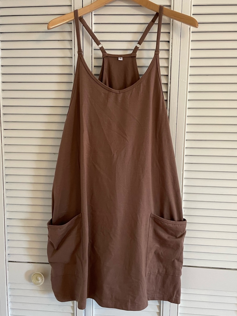 Women’s XL Brown Solid Athletic Dress/Romper Sleeveless Scoop Neck Pockets